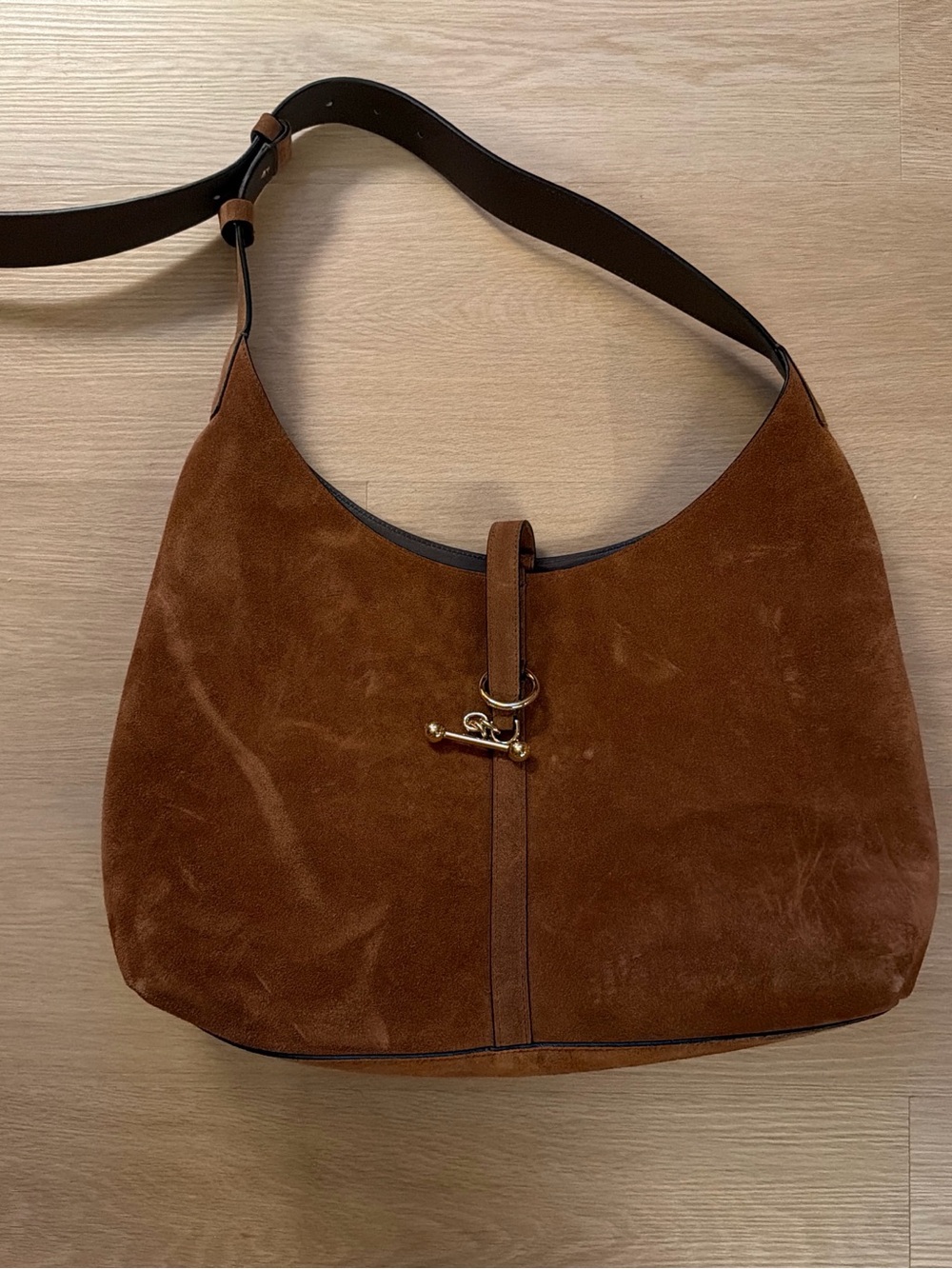 Strathberry Tan Suede Shoulder Hobo with Gold Hardware - Picture 2 of 5